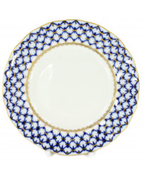 LOMONOSOV IMPERIAL PORCELAIN DESSERT PLATE COBALT NET TULIP